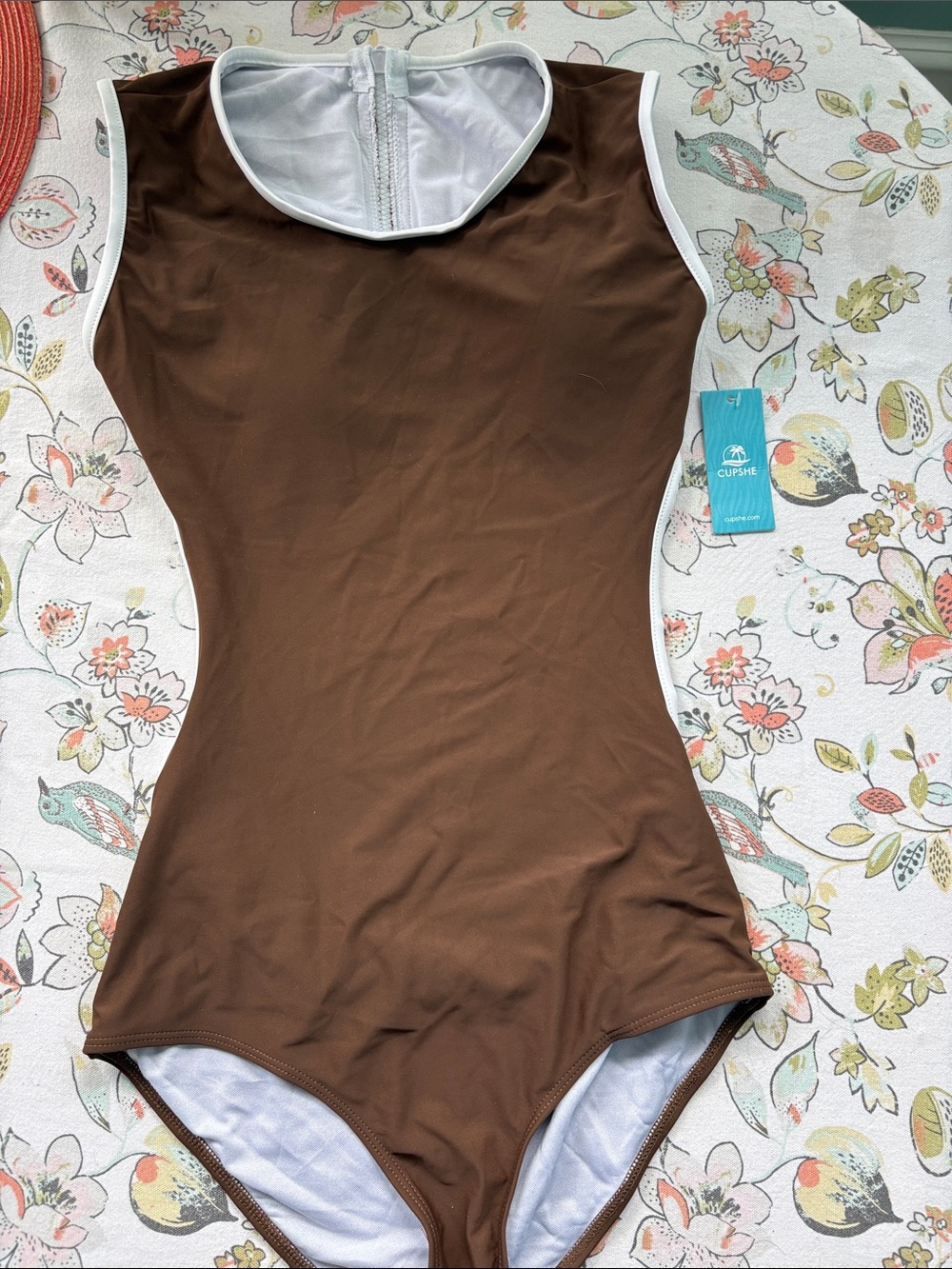 Cupshe Brown One-Piece Swimsuit with White Trim